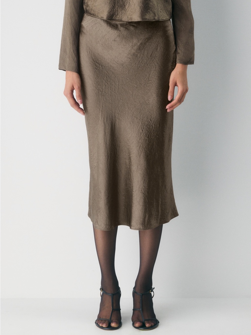 Aritzia Babaton Slip Satin Midi Skirt – Pewter Grey – Size 6